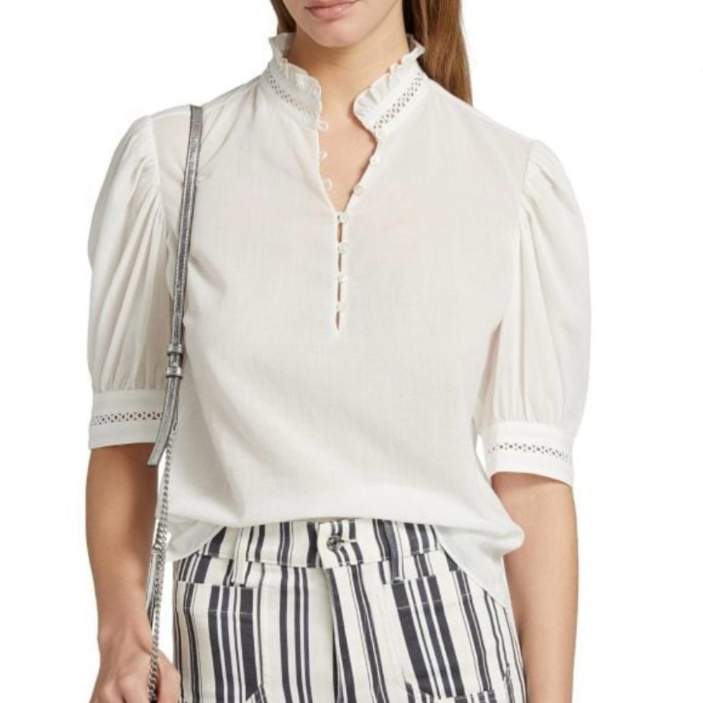 Frame The Ruffe Collar White Top Blouse size M - Picture 11 of 14